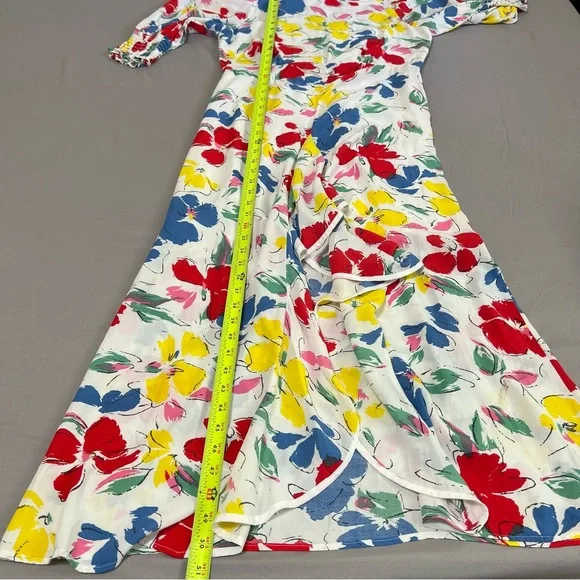 Rixo white Floral multicolored Mock Neck Cascade Ruffle Dress short sleeves sz 6 - Picture 16 of 16